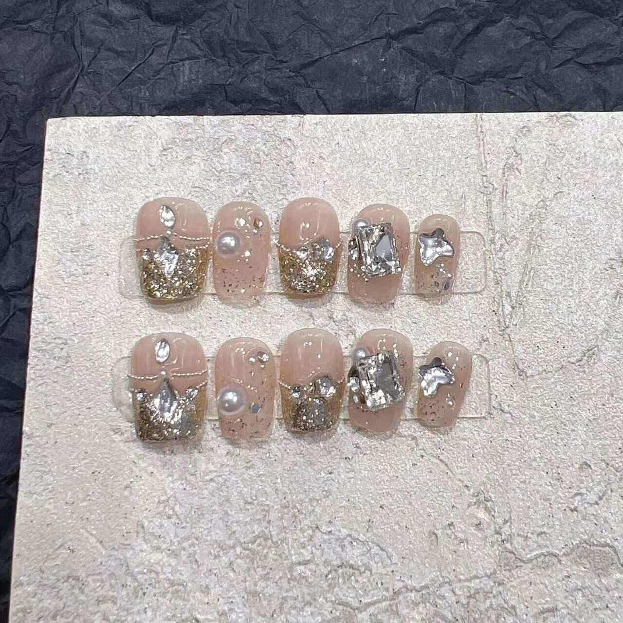 H374 Autumn And Winter Light Luxury Temperament Nude Pearl HANDMADE NAIL