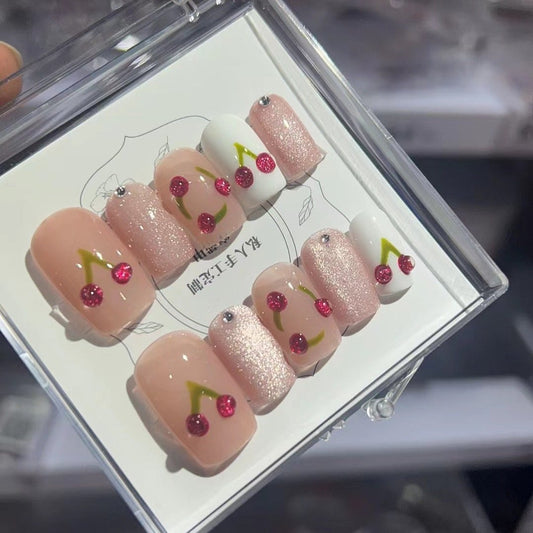 H201 BABY PINK CHERRY HANDMADE NAIL