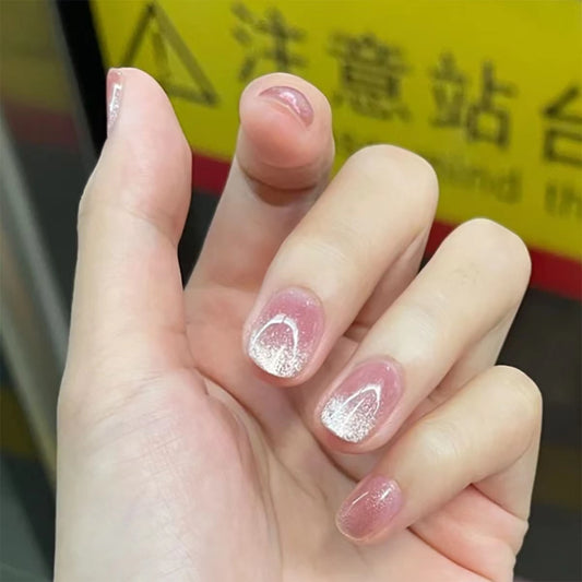 S49 Baby pink Light Bulb Cat Eye SHORT NAIL