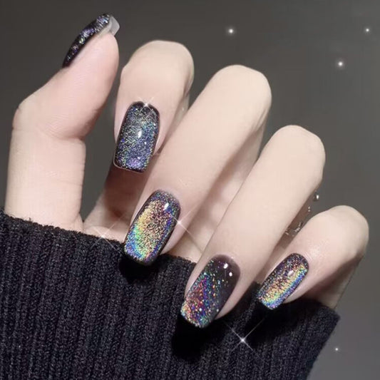S55 Rainbow Cat Eye Colorful SHORT NAIL