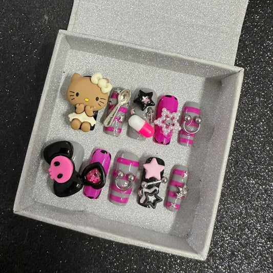 HK43 Hot Girl Stars Cat HANDMADE NAIL