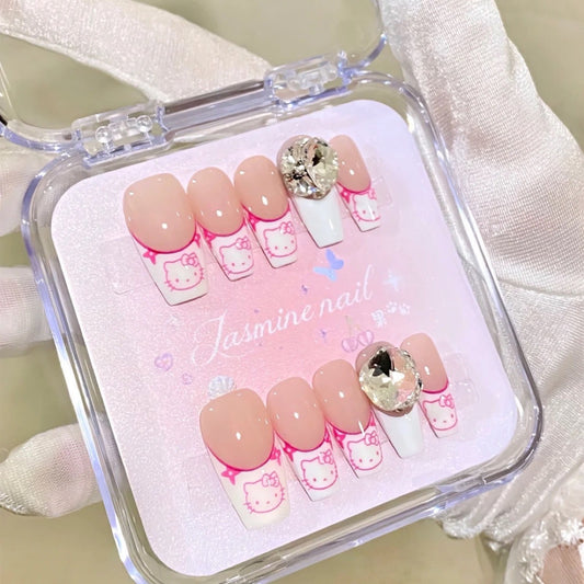 HK19 SWEET BABY PINK CAT HANDMADE NAIL