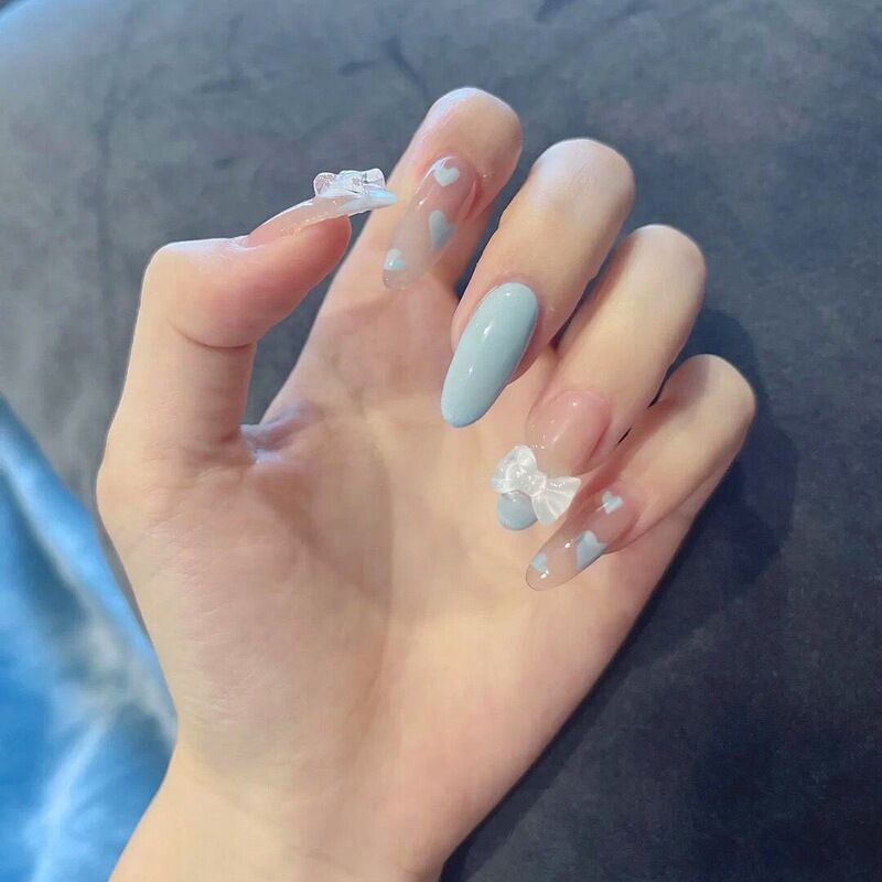 F50 Pink and tender sky with blue heart MEDIUM NAIL