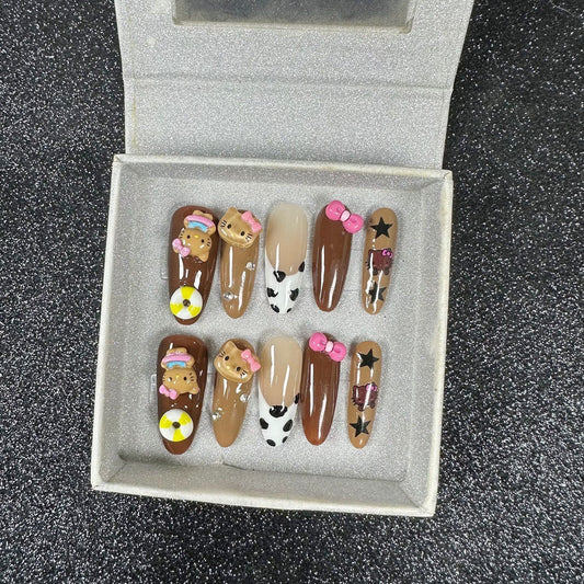 HK36 Beach Vacation Style Cat HANDMADE NAIL