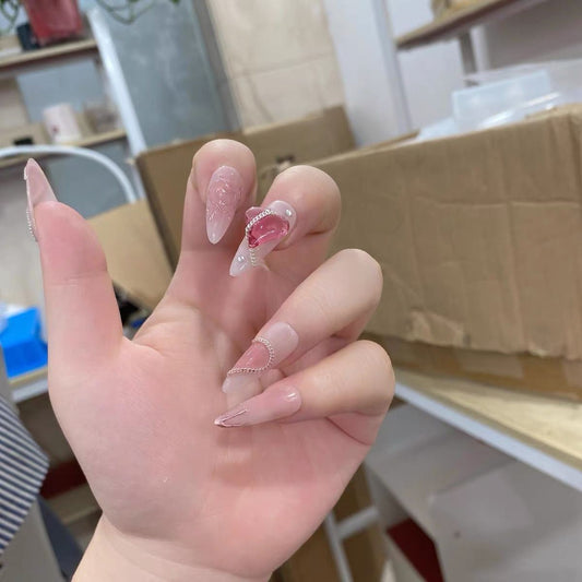 H167 Cute sweet and love girl pink HANDMADE NAIL