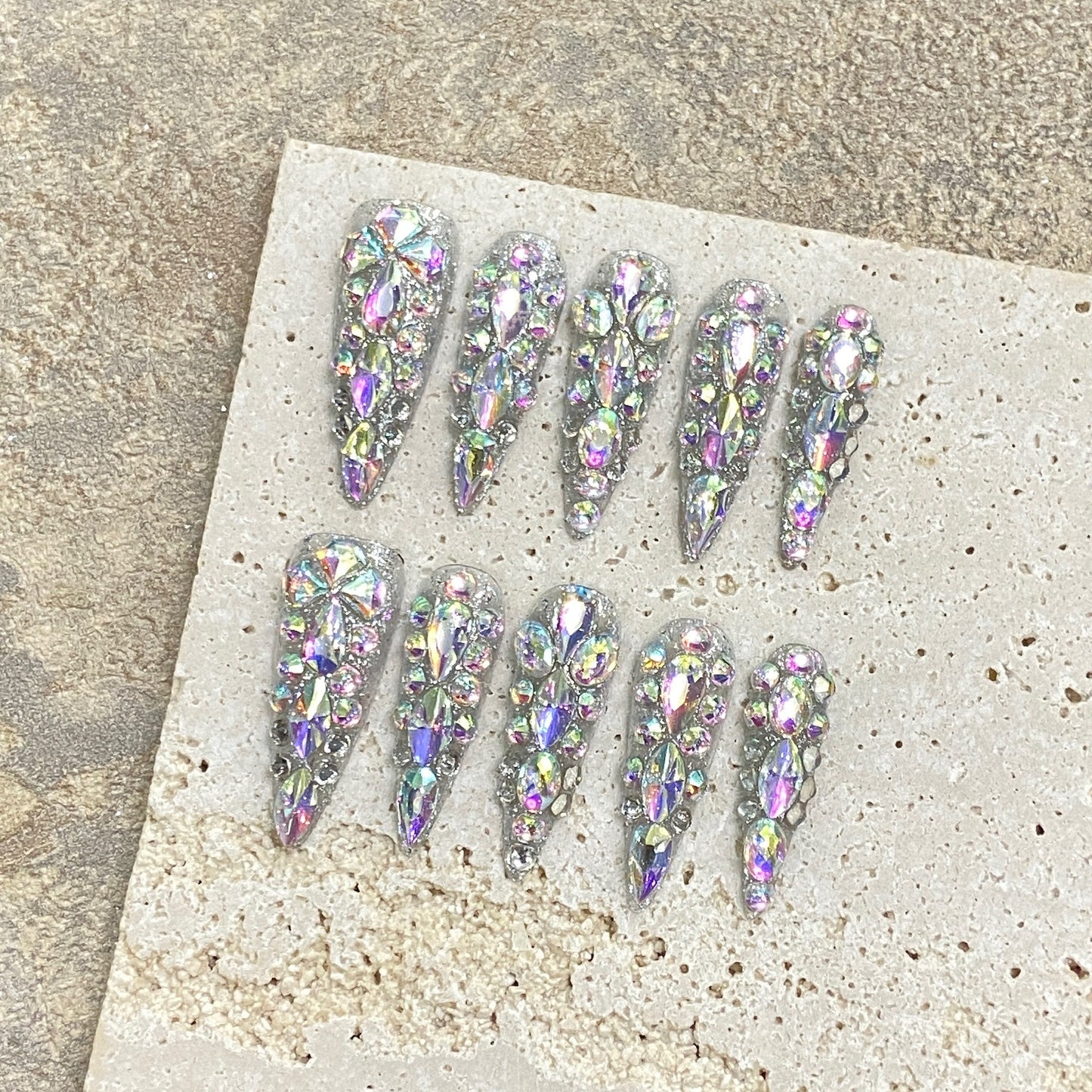 H312 Laser Silver Droplet Diamond HANDMADE NAIL